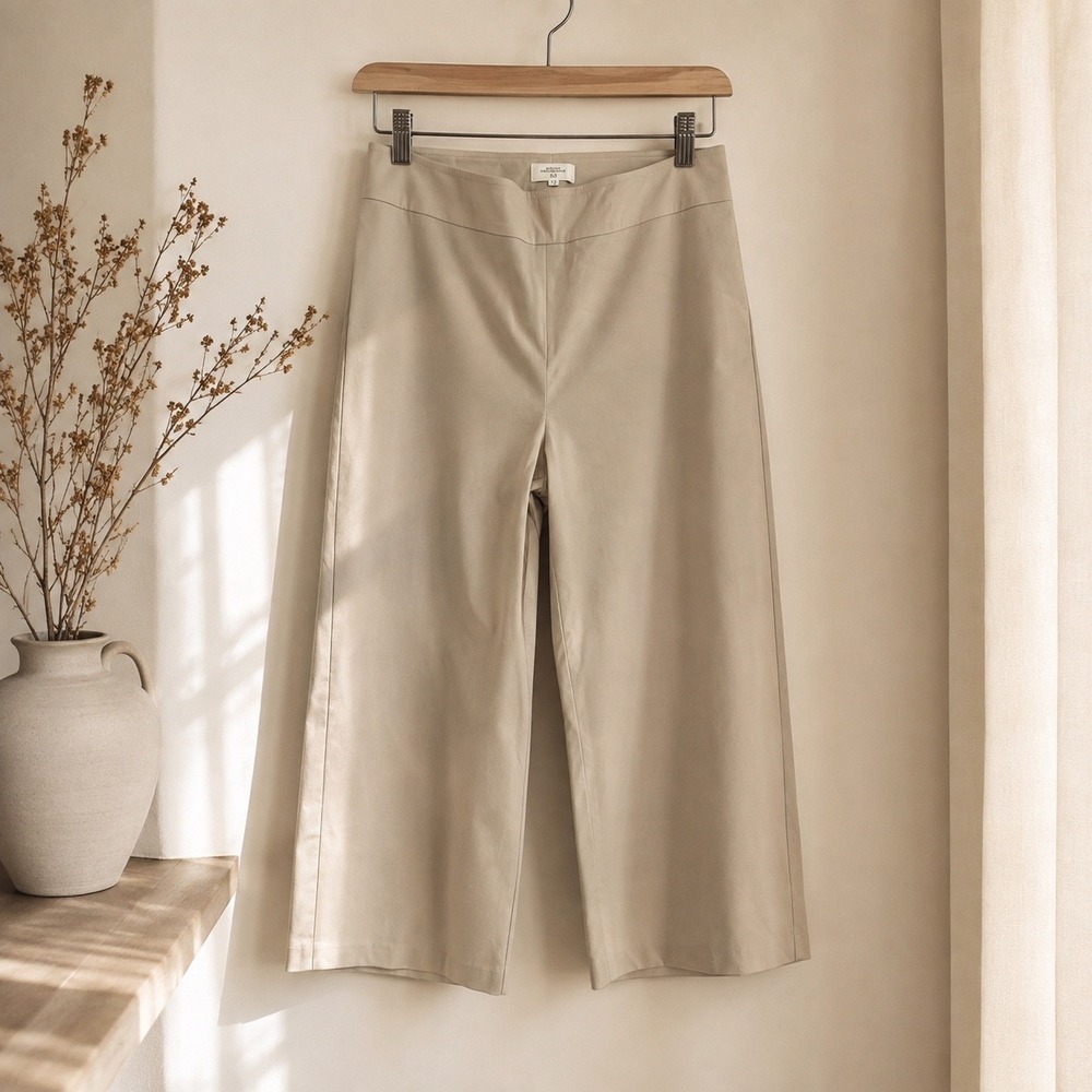 Avenue Montaigne Khaki Wide Leg Crop Pants Size 12 Quiet Luxury Minimalist